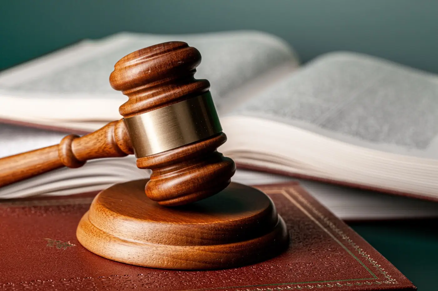 A judge's gavel resting on an open law book, the common law framework that sets the DIFC apart from the rest of Dubai