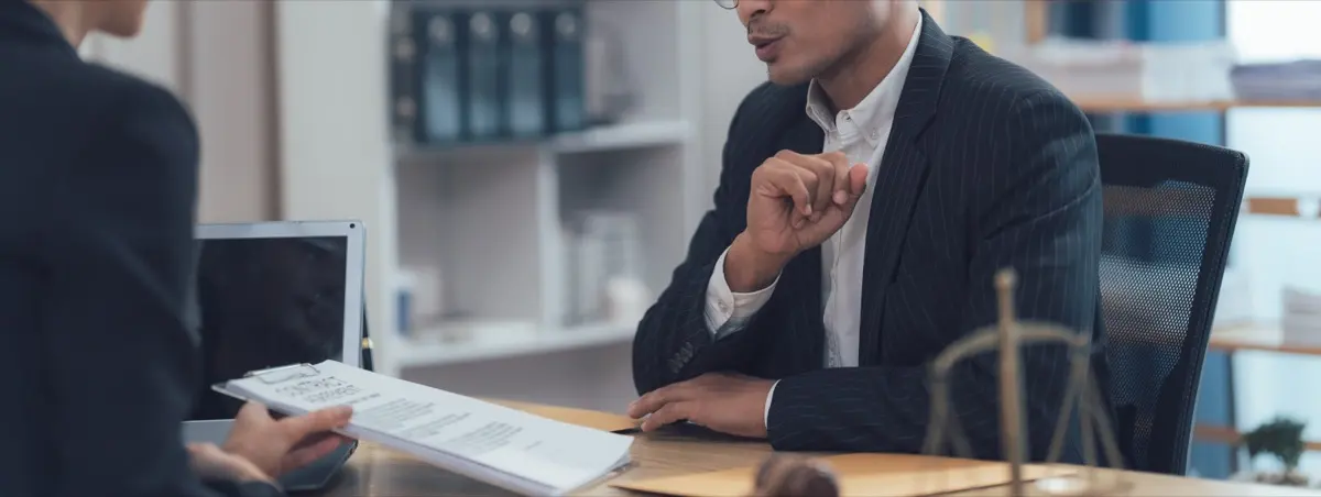 A lawyer and client reviewing documents, the constitutional papers a continuation application turns on